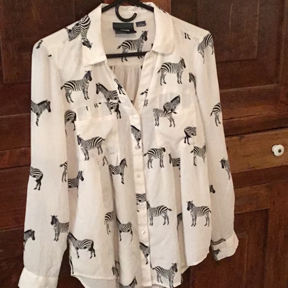 Maeve Women’s Button up Blouse Zebra Design Sz 2